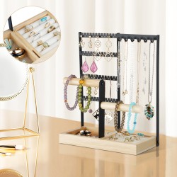 Tabletop Jewellery Organizer Stand 4 Tiers Earrings Holder Necklace Hook Jewelry Bracelet Watch Display Rack Ring Storage Shelf
